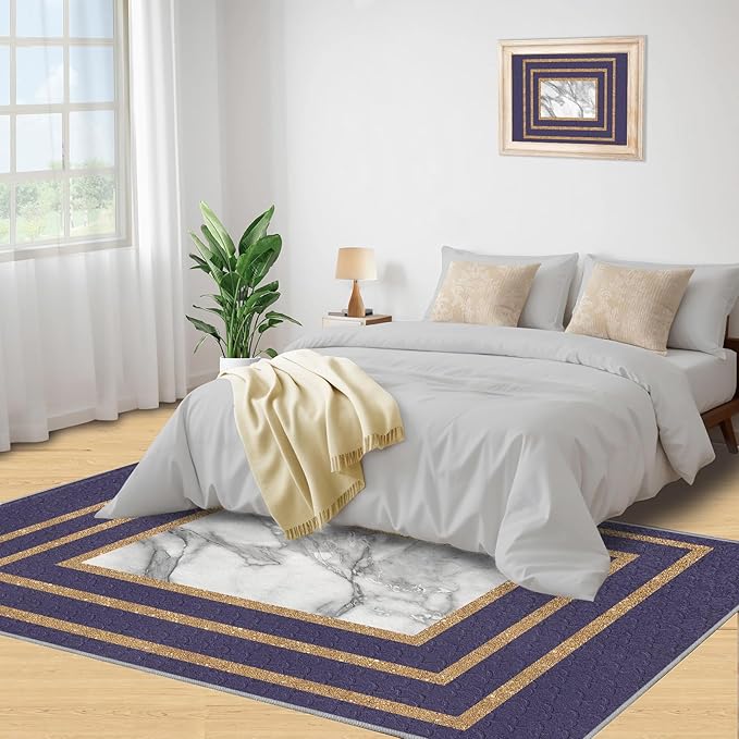 Retro Marble Rug Purple Marble Area Rug Gilded Light Luxury Geometric Carpet Rectangular Striped Geometric Rugs for Bedroom Dining Room 4x6ft