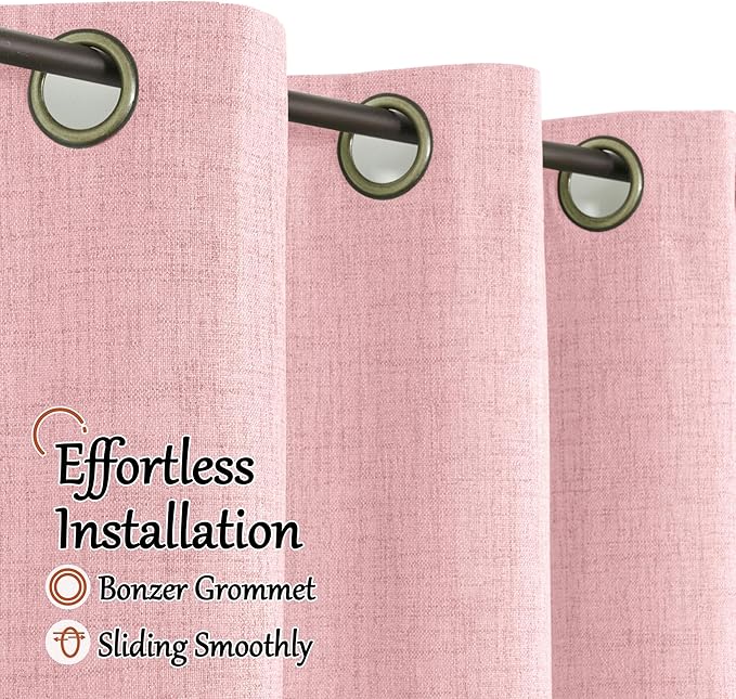 Lajode Baby Pink Linen Blackout Curtains for Nursery 45 Inch Length 2 Panels, Short Thermal Insulated Boho Total Black Out Noise Reducing Small Window Curtains for Girls Bedroom, Each 38 Inch Wide