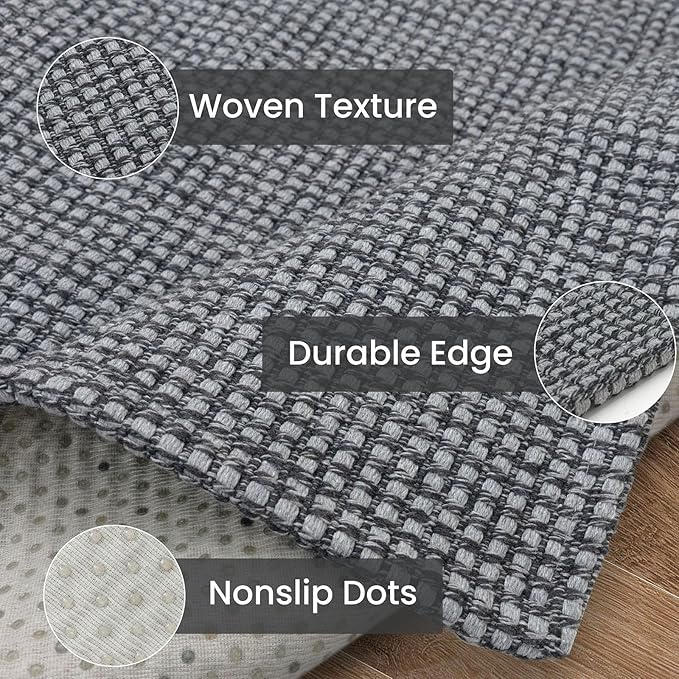 IOHOUZE Washable Runner Rug 3x12 Non Slip Rubber Backed Extra Long Hallway Runner Entryway Runner Indoor, Kitchen Rugs Woven Cotton Floor Carpet for Hall Entrance Stair, Dark Grey