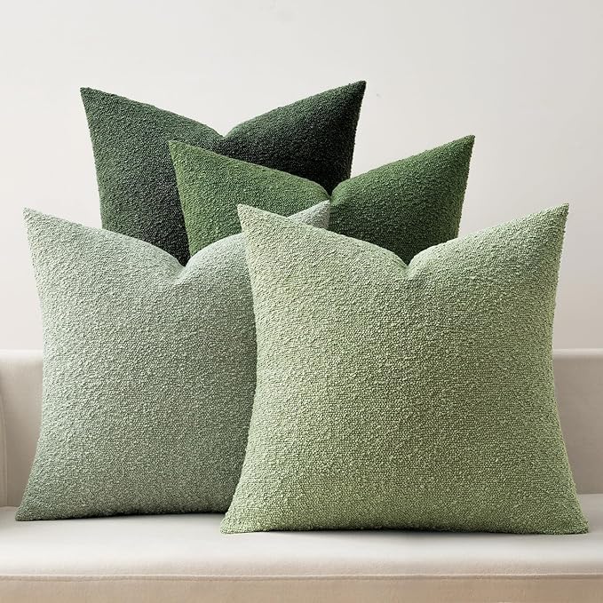 MIULEE Pack of 4 Decorative Sage Green Textured Boucle Spring Throw Pillow Covers 18x18 Inch Forest Green Accent Solid Pillow Cases Soft Couch Cushion for Modern Farmhouse Boho Bed Room Home Decor