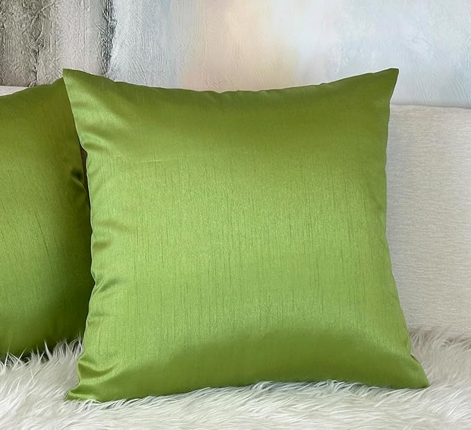 Aiking Home 20x20 Inches Faux Silk Square Throw Pillow Cover, Zipper Closure, Green (Set of 2)