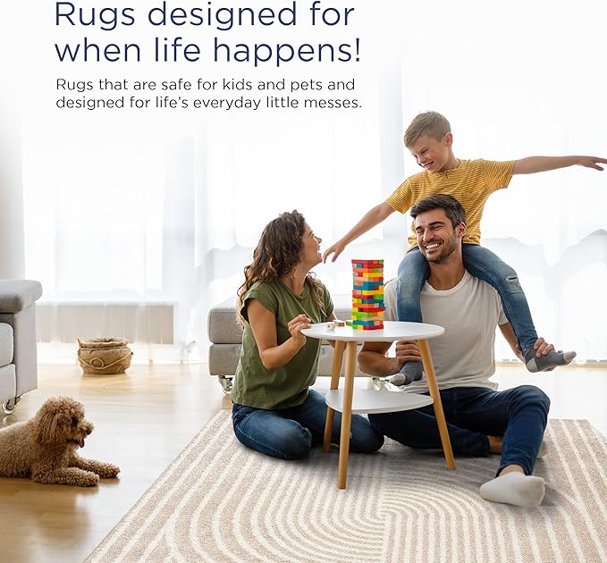 Abani Area Rug for Living Room -Nuevo 9' x 12' Beige Arch Pattern Area Rug, Soft and Durable Living Room Rug, Stain and Fade Resistant, Chic Modern Design, Pet & Kid Friendly