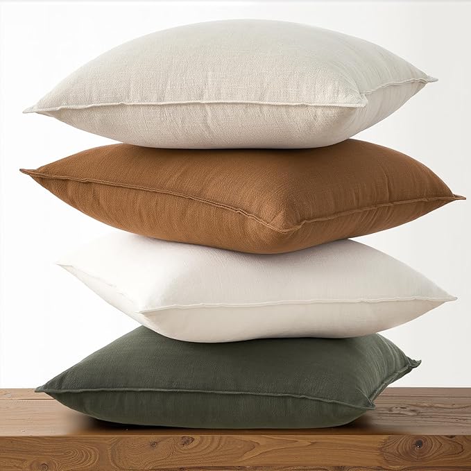 Pack of 4 Couch Throw Pillow Covers 18x18 Inch Goldolive Soft Decorative Linen Pillow Covers Farmhouse Boho Cushion Covers for Mid Century Modern Home Decor Sofa Bedroom Living Room