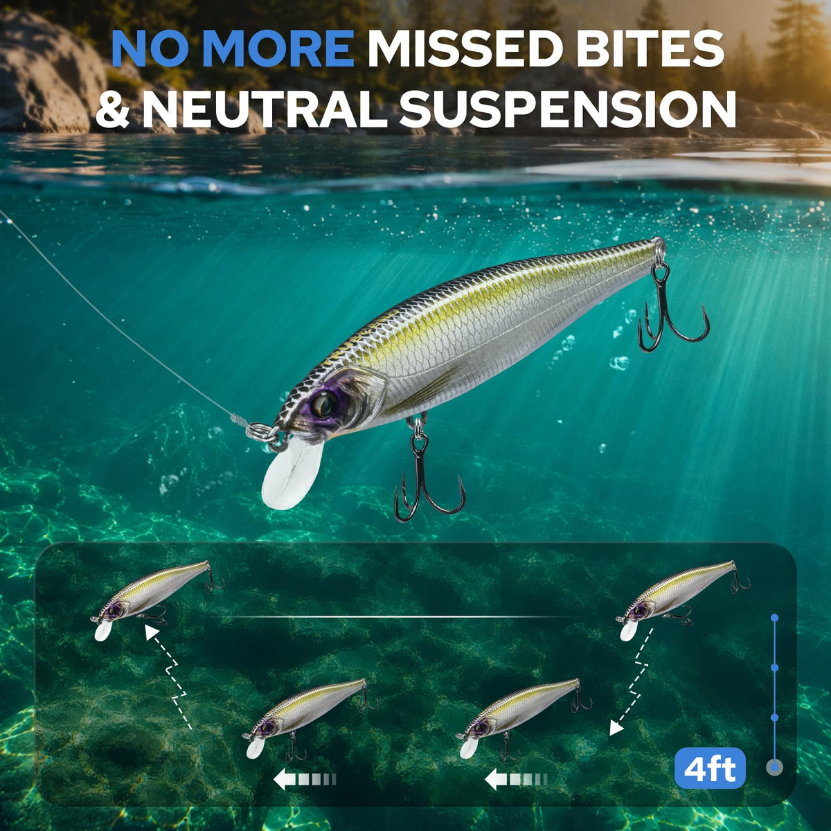 TRUSCEND Suspending Jerkbait Fishing Lures, Precision-Engineered Minnow with Sound, Flash & Irresistible Action, Cast Farther, Glow Brighter and Rattle Louder Jerkbaits for Bass Walleye Pike Catfish