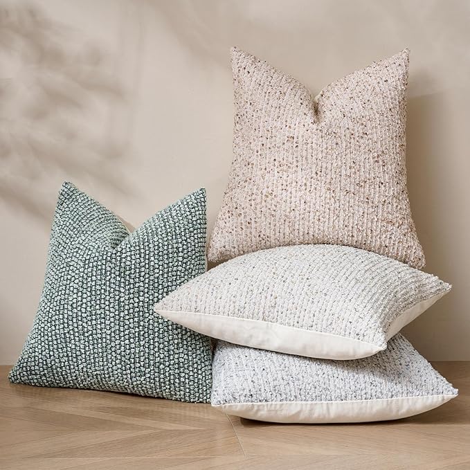 24x24 Cream Grey Throw Pillow Cover Textured Boucle Striped Chic Morden Boho Accent Farmhouse Square Decorative Couch Pillow Cover for Home Decor Bed Sofa Living Room