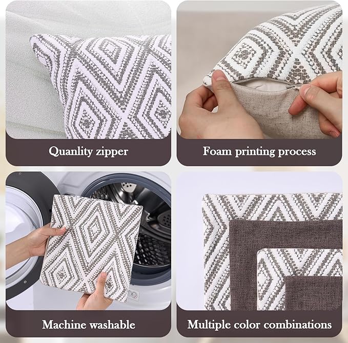 HPUK Decorative Throw Pillow Covers Set of 4 Couch Pillows Accent Cushion Cover for Couch Sofa Living Room, 20"x20" inches, Natural