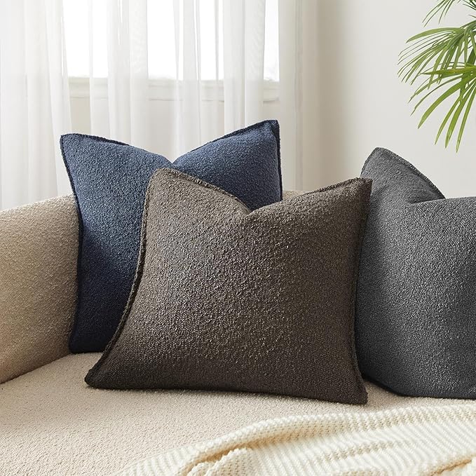 JUSPURBET 26x26 Pillow Covers Set of 2 Decorative Throw Pillow Covers Case for Couch Sofa Bed Soft Boucle Textured Cushion Covers with Hidden Zipper for Home Decor Living Room,Dark Coffee