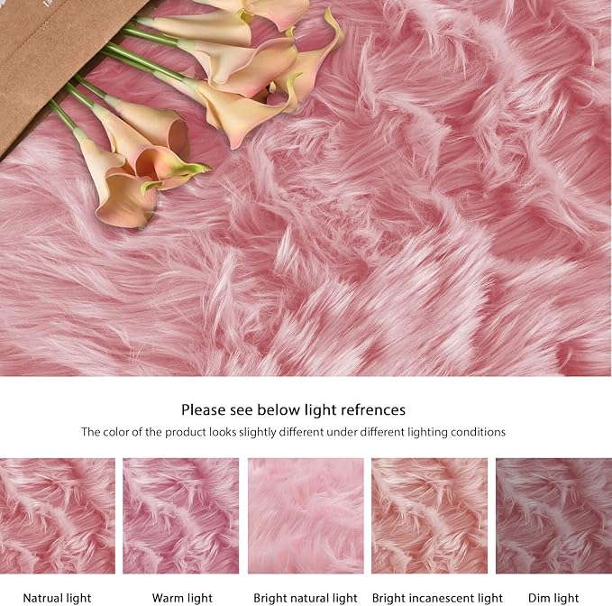 Shag Area Rugs 9x12 Rugs for Living Room Pink Washable Fluffy Sheepskin Fur Rugs for Bedroom Nursery Fuzzy Rug