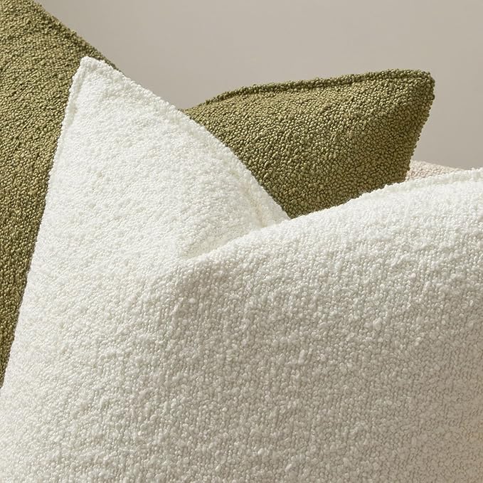 JUSPURBET White Decorative Pillow Covers 22x22 Set of 2 Throw Pillow Covers for Couch Sofa Bed Cozy Boucle Textured Cushion Covers Cases with Hidden Zipper for Living Room Home Decor