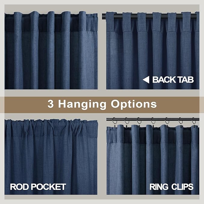 Navy Blue Curtains 84 Inch Length for Bedroom 2 Panels Back Tab Pocket Drapes Light Filtering Semi Sheer Dark Blue Curtains for Living Room Boys Space Nautical Boho Farmhouse Decor 52x84 Long Indigo