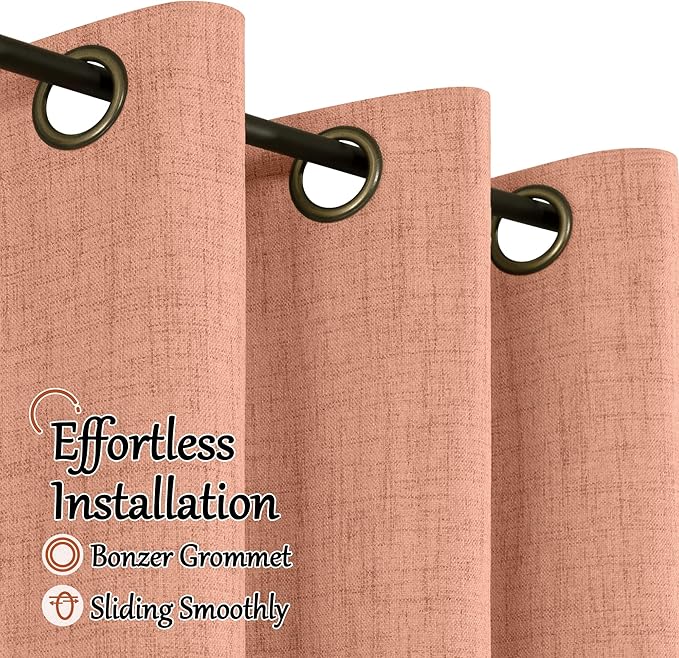 Lajode Linen Blackout Curtains for Bedroom Narrow Window, 38 Inch Wide Thermal Insulated Light Blocking Privacy Small Curtains for Basement Fall Living Room, 38x63 Inch 2 Panels, Terracotta