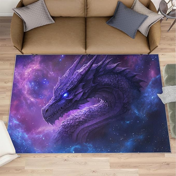 Dragon 6x9 Area Rug Starry Sky Washable Rugs for Living Room Bedroom, Fantasy Animals Soft Low Pile Non Slip Accent Floor Mat Print Throw Rug Indoor Carpet Dining Room Playroom