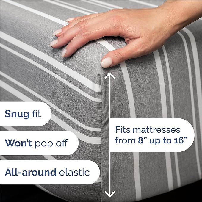 Full Size 4 Piece Sheet Set - Comfy Breathable & Cooling Bed Sheets Set - Hotel Luxury Bedding for Women, Men, Kids, Teens, Boys & Girls - Deep Pockets, Soft, Wrinkle Free - Oeko-Tex - Grey Stripes 3
