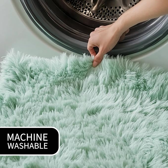 6 x 9 ft Fluffy Mint Green Rug – Large Faux Fur Area Rug for Bedroom, Living Room, or Dining Room – Plush Faux Sheepskin Accent