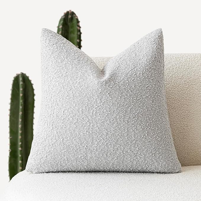Foindtower Textured Boucle Throw Pillow Covers Accent Solid Pillow Cases Cozy Soft Decorative Couch Cushion Case for Chair Sofa Bedroom Living Room Home Decor, 18 x 18 Inch,Light Grey