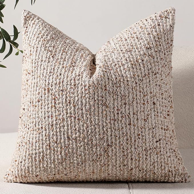 24x24 Beige Throw Pillow Cover Textured Boucle Striped Chic Morden Boho Accent Farmhouse Square Decorative Couch Pillow Cover for Home Decor Bed Sofa Living Room