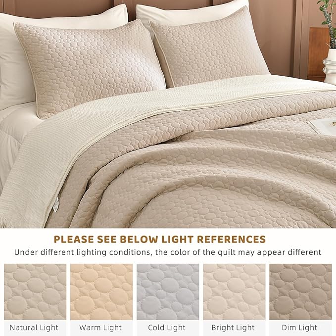 Sanracie Oversized King Quilt Bedspread Sets 120"*120", 100% Cotton Linen Colored Cal King Quilt Bedding Set CircularQuilting Extra Wide Large 3Pcs Coverlet Set for All Season Soft Thin Comforter