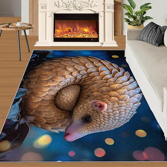 Pangolin Washable Area Rug 4x5, Starry Sky Soft Rugs for Living Room Wildlife Carpet Area Rugs for Bedroom Dining Room Non-Slip Stain Resistant Rug