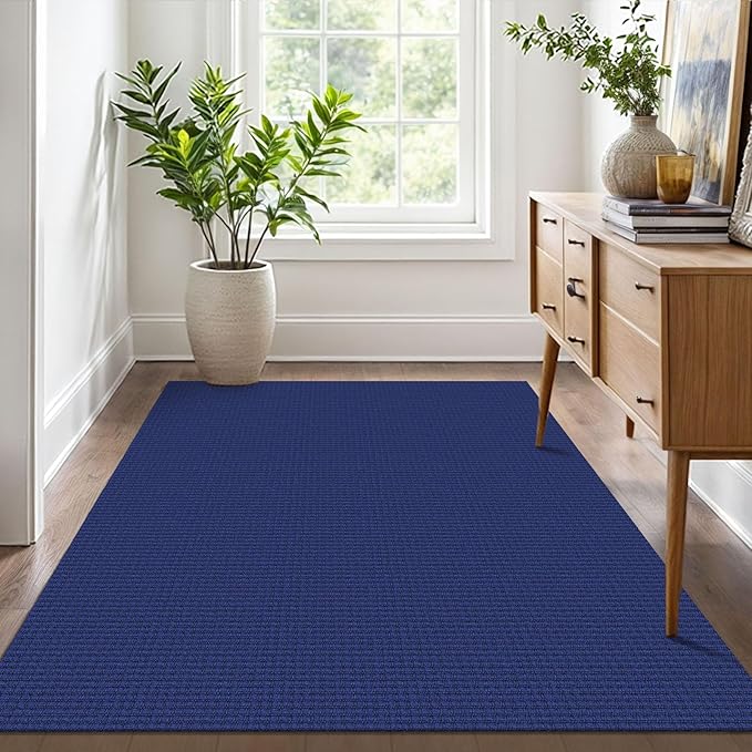 IOHOUZE Washable Area Rug 4x6 Non Slip Rubber Backed Woven Rugs for Entryway Indoor Bedroom Rugs Kitchen Rug Floor Throw Carpet for Entrance, Living Room, Royal Blue/Navy
