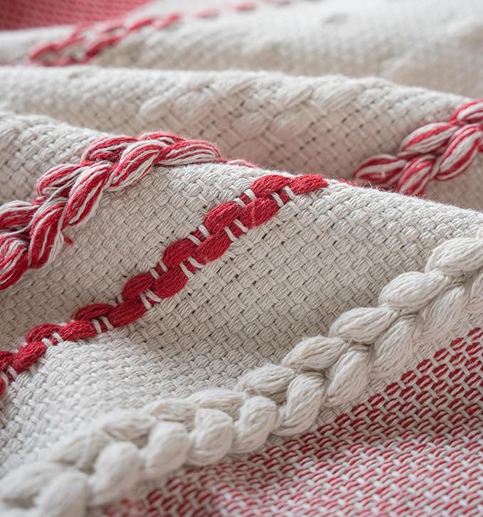 Valentines Lumbar Pillow Covers 14x36 Inch Long, Red Textured Boho Valentines Day Decoration Pillow Cases for Farmhouse Home Decor, Accent Cushion Cover for Sofa, Bed, Living Room, Bedroom, Pack of 1