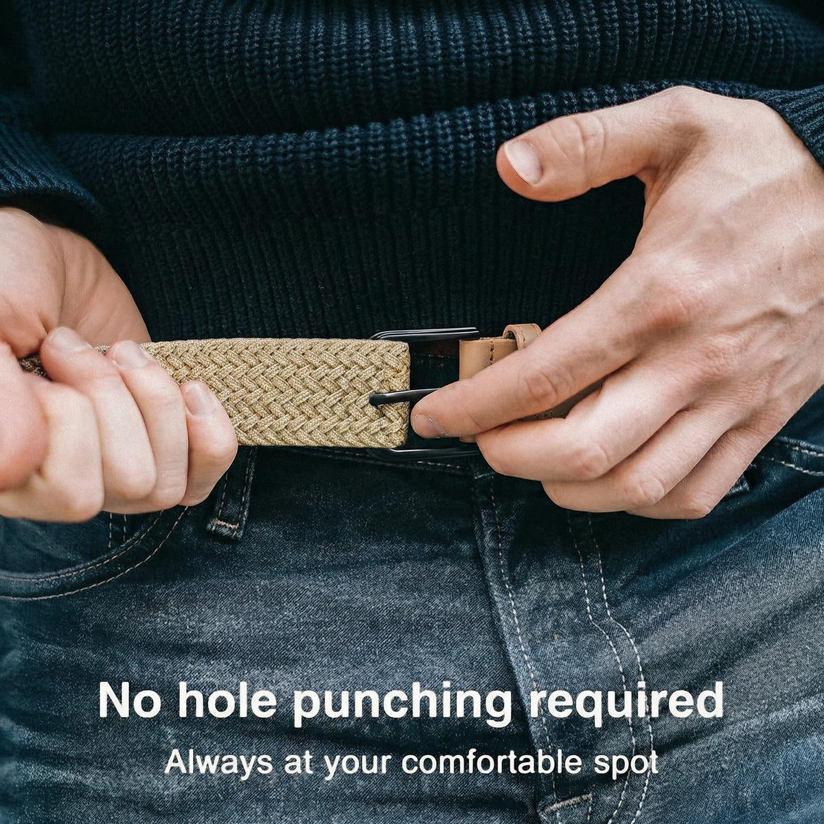 BELTROAD Elastic Braided Belt Mens Golf Belts No-Hole Design Lightweight Breathable Woven Stretch Belt for Golf Casual