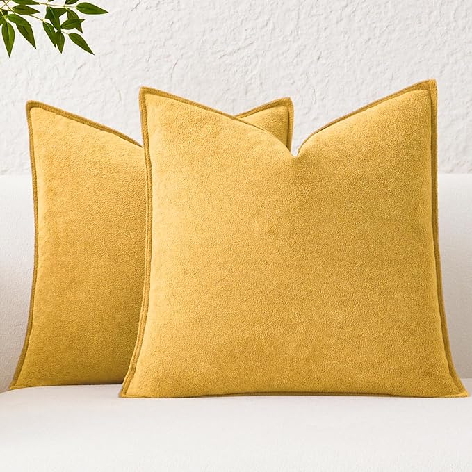 Kevin Textile Waterproof Decorative Pillow Covers Yellow 26x26 Inch Pack of 2 Soft Boucle Textured Euro Pillowcases Elegant Accent Pillows for Couch Sofa Chair Bed Home Decor Indoor Outdoor