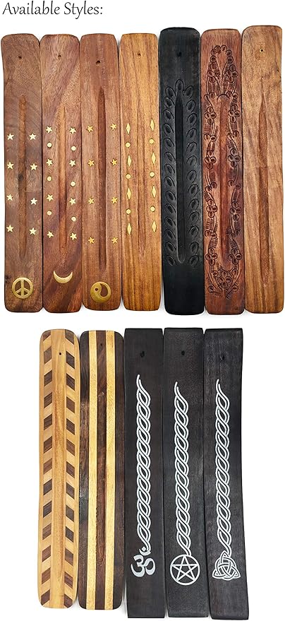 Incense Holder with Om Symbol - Black Wooden Tray with Painted White Om Design - for Incense Sticks, Meditation Accessories, Room Decor - 10 Inches