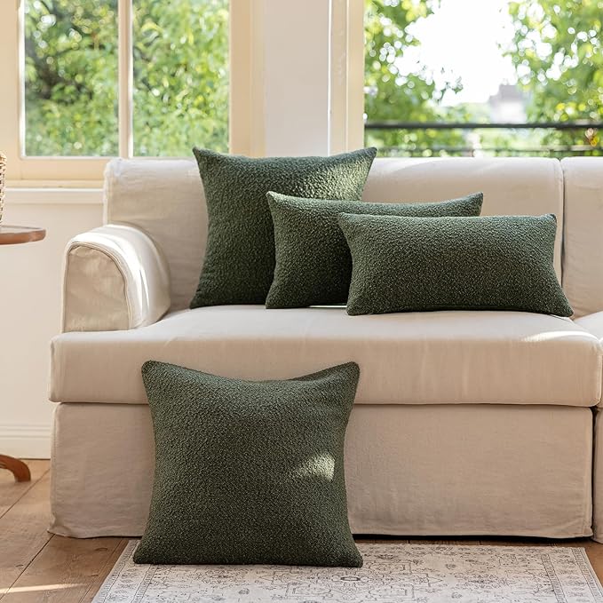 GEEORY Decorative Throw Pillow Covers 22x22 Inch Pack of 2,Textured Boucle Neutral Cushion Cases for Bed Couch Sofa, Accent Mordern Farmhouse & Minimalist Home Decor (Olive Green) GE05-22