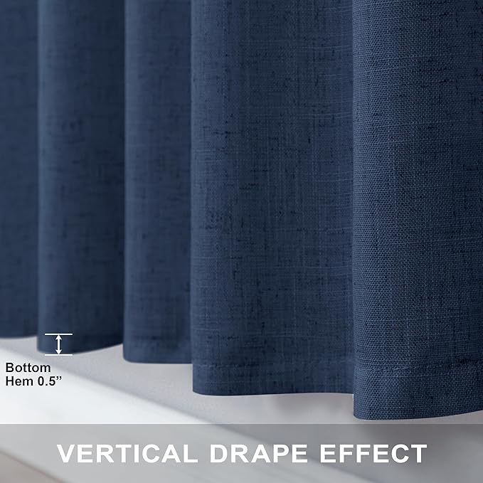 Navy Curtains 38 Inch Wide for Living Room 2 Panels Set Back Tab Rod Pocket Light Filtering Semi Sheer Linen Skinny Small Dark Blue Curtain for Windows Bedroom Closet Doors Nautical Width 38 x 96 Long