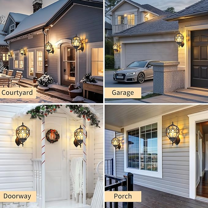 Outdoor Wall Lights, Black Globe Porch Light, Spherical Aluminum Exterior Lighting Fixtures for Patio Yard Doorway Garage, Anti-Rust Waterproof Globe Outside House Lantern Wall Mount, 2 Pack