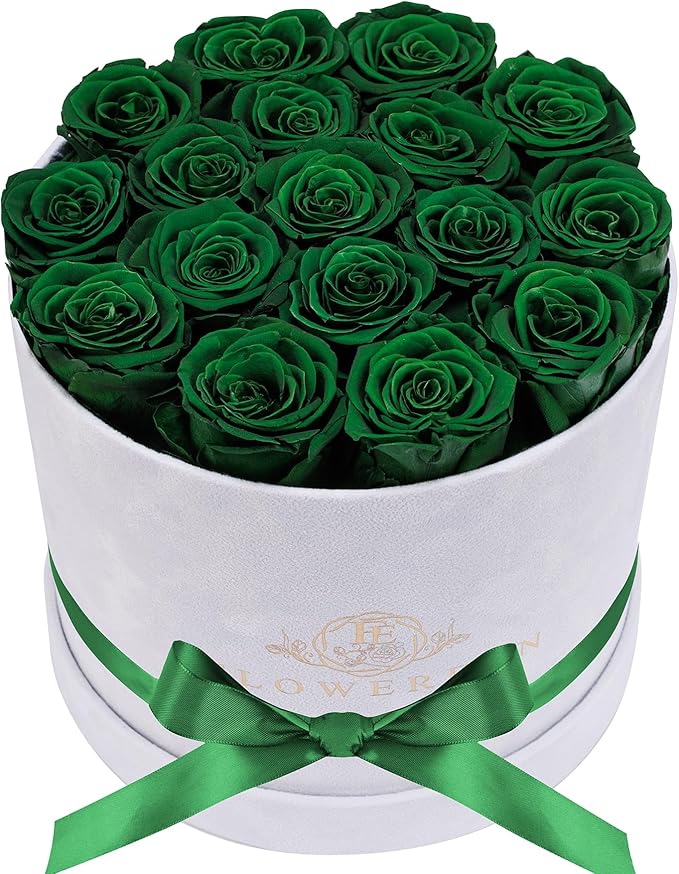 17 Flowers in a Luxury Suede Box, Birthday Gifts for Women, Preserved Flowers, Mothers Day Roses Gift for Mom, Dark Geen