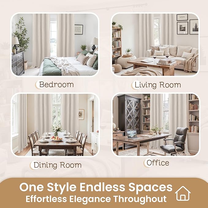 BGment Light Beige Blackout Curtains for Bedroom 63 Inch Long - Linen Textured Thermal Insulated Total Sun Blocking Bronze Grommet Window Drapes for Farmhouse, 2 Panels, 52 x 63 Inch