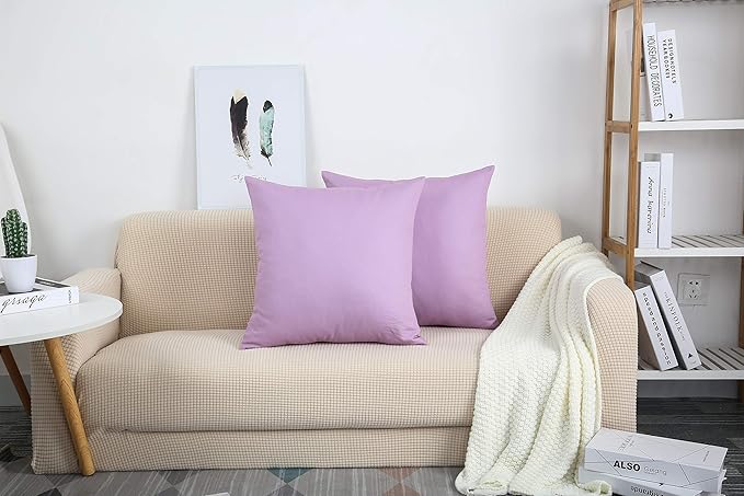 TangDepot Handmade Decorative Solid 100% Cotton Canvas Throw Pillow Covers/Pillow Shams, (28"x28", Light Purple Lavende)