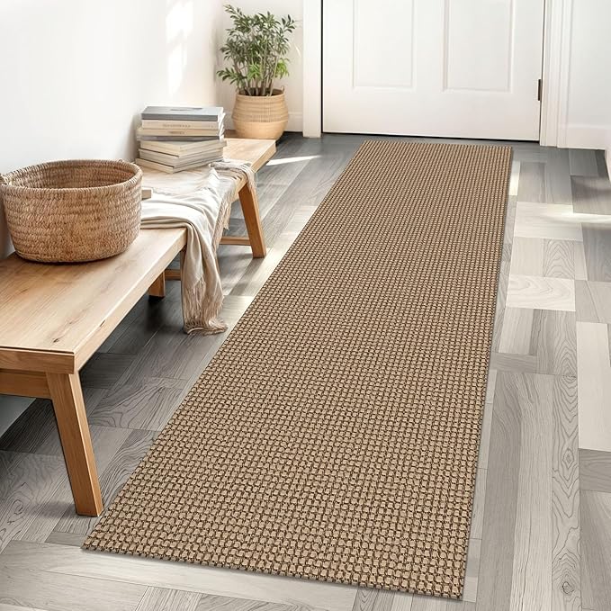 IOHOUZE Washable Runner Rug 2x6 Non Slip Rubber Backed Runners for Hallways Entryway Runner Indoor, Kitchen Rugs Woven Cotton Floor Carpet for Hall Entrance Bedroom, Orange/Tan/Brown