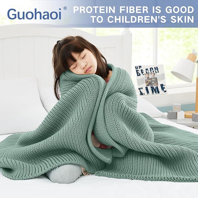 Guohaoi Knitted Weighted Blanket for Adults (Haze Green 60"x80" 25lbs) No Beads Cooling Throw Blanket for Hot Sleepers, Home Decor Breathable Chunky Knit Heavy Blanket Use on Queen/King Size Bed