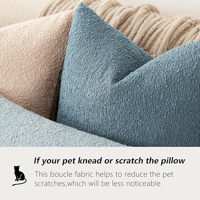 Foindtower Decorative Textured Boucle Throw Pillow Covers Accent Solid Pillow Cases Neutral Soft Cozy Couch Cushion Case for Chair Sofa Bedroom Living Room Home Decor 22x22 Inch,1PC,Misty Blue