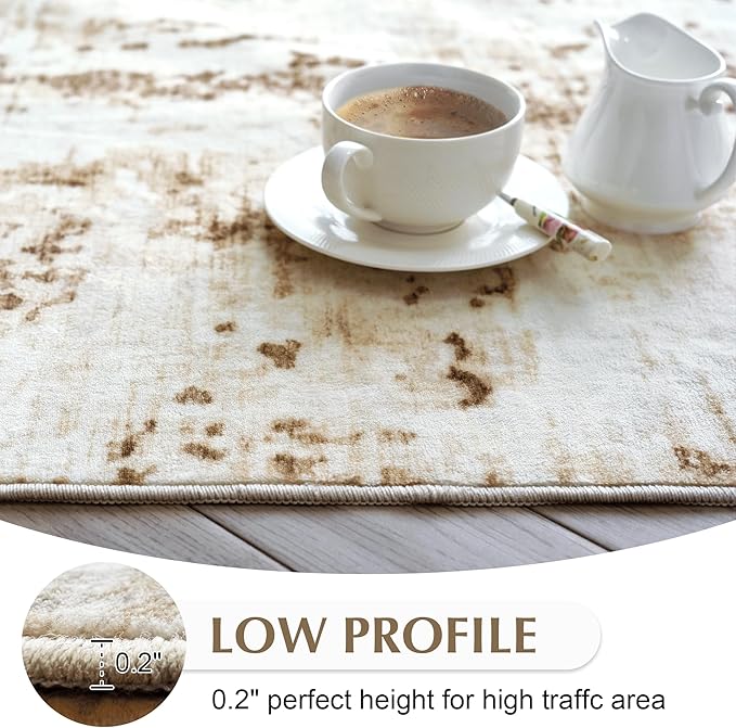 FMFUNCTEX 3x5 Washable Area Rug Brown Abstract Modern Neutral Brown Grey Non Slip Soft Low Pile Thin Accent Entryway Entrance Indoor Carpet for Living Room Bedroom Dining Office Nursery Bedside