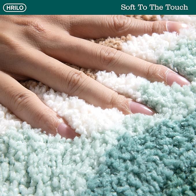 Microfiber Bathroom Rugs, Absorbent Soft Shaggy Carpet Floor Mats for Shower Tub Sink Toilet, Non-Slip Plush Carpet Floor Mats for Living Room Bedroom Kitchen ，Green，32 X 20 Inches