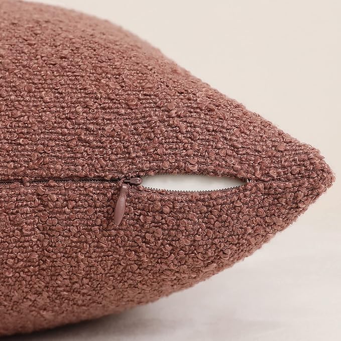 Jeneoo Dusty Rose Decorative Square Thick Throw Pillow Covers Fine Textured Boucle Couch Cushion Case for Sofa Decor, Set of 2, 16 x 16 Inch