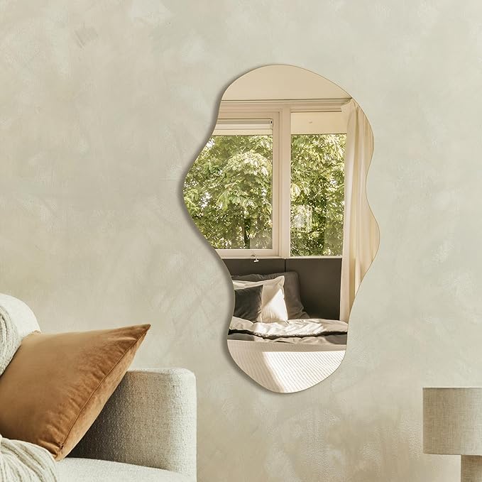 PERFNIQUE Irregular Wall Mirror Asymmetrical Mirror, 28''x17'' Decorative Modern Mirror for Bathroom Bedroom Living Room Entryway, Cloud Frameless, Wall Mounted (28''x17'', Cloud)