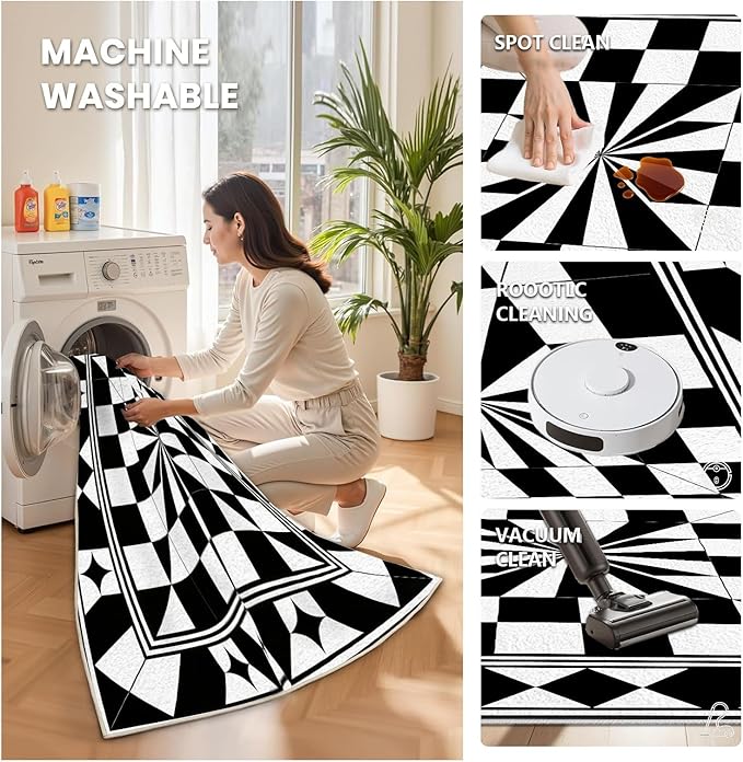 Black and White Checkered Rug, Checkered Rug, Modern Geometric Pattern Carpet, Retro Machine Washable Non Slip Area Rugs, Contemporary Rugs for Living Room/Bedroom 2x3
