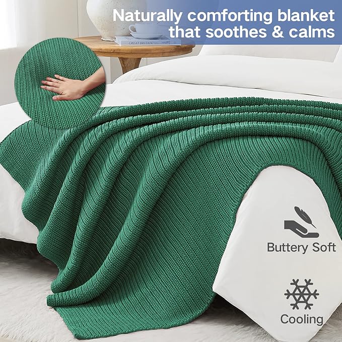Guohaoi Knitted Weighted Blanket for Adults (Green 60"x80" 20lbs) No Beads Cooling Throw Blanket for Hot Sleepers, Home Decor Breathable Chunky Knit Heavy Blanket Use on Queen/King Size Bed