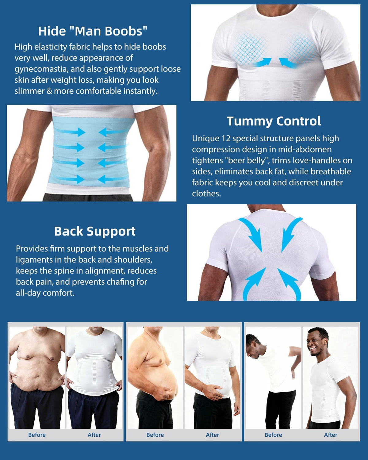 Men's Slimming Body Shaper Vest Undershirt Abs Abdomen Slim Tank Top White