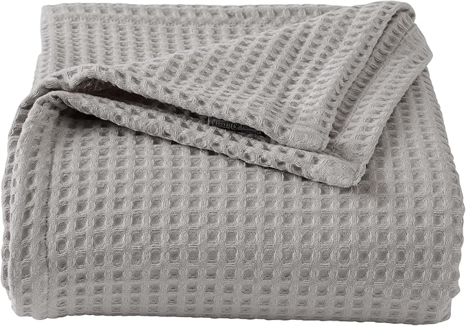 100% Cotton Waffle Weave Bed Blanket | Soft, Breathable, and Lightweight Blanket for All-Season | Perfect for Layering | Brielle Collection (King, Light Grey)