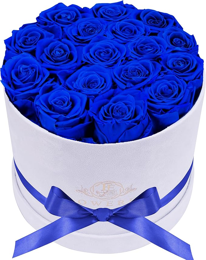 17 Flowers in a Luxury Suede Box, Birthday Gifts for Women, Preserved Flowers, Mothers Day Roses Gift for Mom, Royal Blue