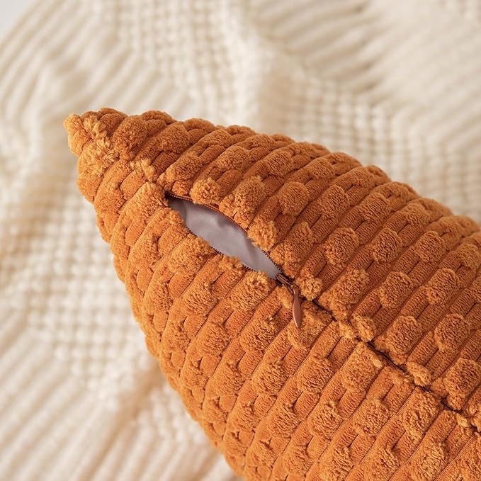 Kevin Textile Fall Throw Pillow Covers Soft Corduroy Decorative Set of 2 Boho Striped Pillow Covers Pillowcases Farmhouse Home Decor for Couch Bed Sofa Living Room 16x16 Inch Orange Yellow