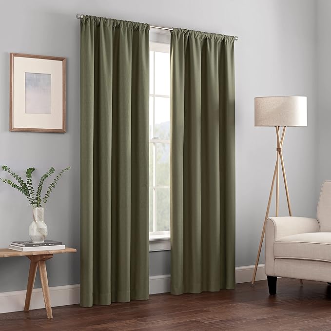 ECLIPSE Kendall Modern Blackout Thermal Rod Pocket Window Curtain for Bedroom or Living Room (1 Panel), 42" x 95", Artichoke