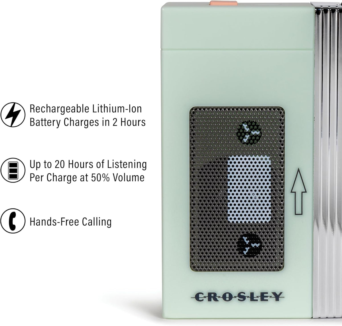 Crosley CR3047A-MT 80's Mini Retro Portable Bluetooth Speaker, Wireless with Microphone, Vintage, Mint