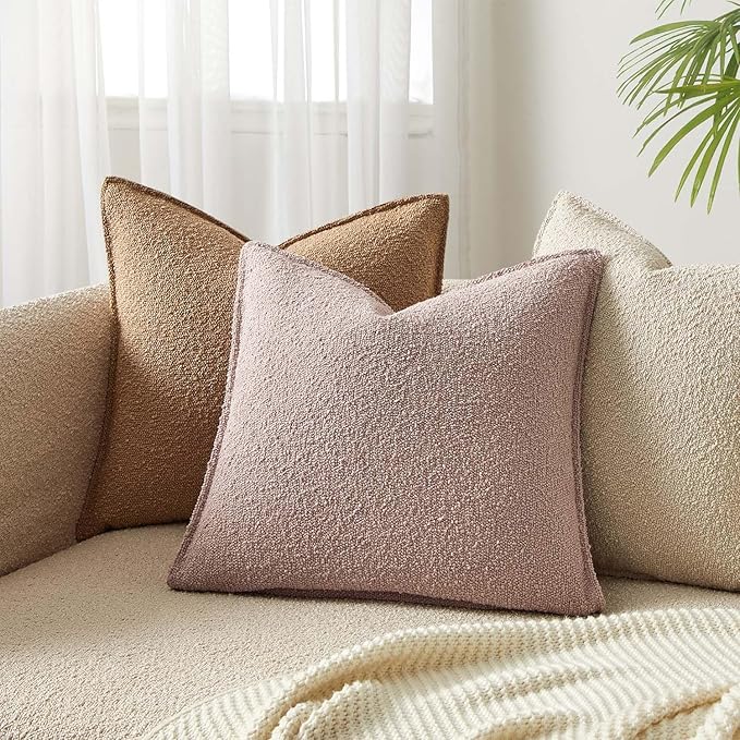 JUSPURBET Pink Decorative Pillow Covers 26x26 Set of 2 Throw Pillow Covers for Couch Sofa Bed Cozy Boucle Textured Cushion Covers Cases with Hidden Zipper for Living Room Home Decor