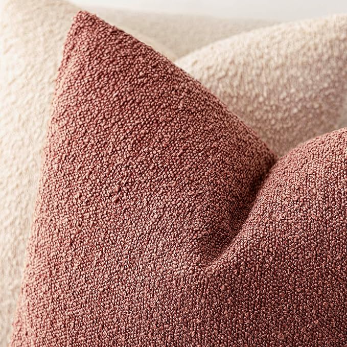 Foindtower Decorative Textured Boucle Throw Pillow Covers Accent Solid Pillow Cases Neutral Soft Cozy Couch Cushion Case for Chair Sofa Bedroom Living Room Home Decor 18x18 Inch,1PC,Orange Rust Red